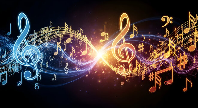 Abstract musical energy a vibrant symphony of notes and light