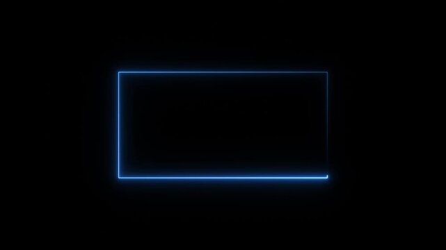 Glowing blue neon rectangular frame border animation isolated on black background for digital interface and modern overlays featuring a minimalist light