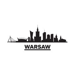 Obraz premium Warsaw skyline silhouette with city name black on white