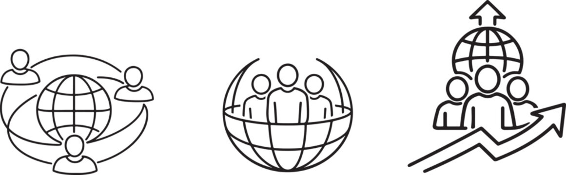 Continuous one line global team icon with unity and worldwide collaboration theme
