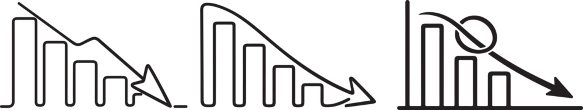  Decrease bar chart icon symbol for loss decline trend and negative business growth