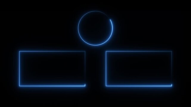 Neon blue glowing end screen template for you tube channel outro featuring minimalist circular profile and two rectangular placeholders on dark background