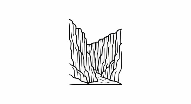 Stylized drawing of a deep canyon with a winding river at the bottom