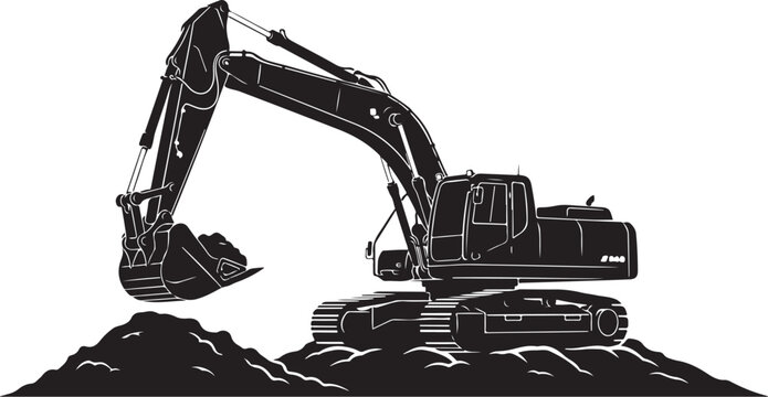 Black excavator digging in dirt pile construction earthmover