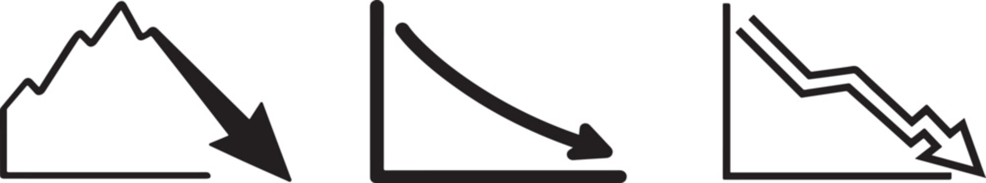  Decrease sales graph icon symbol for decline trend and business loss