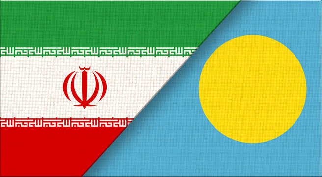 Double flag of Iran and Palau on fabric texture. Flag of Iran and Palau