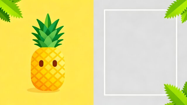 Cute animated pineapple character with simple design on bright yellow background creating cheerful and fresh tropical summer vibe