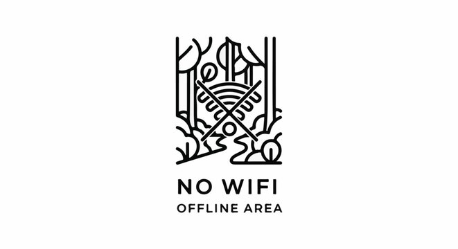 Stylized forest with crossed-out wifi symbol and text
