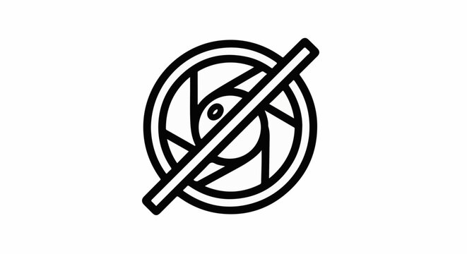 Stylized line art icon of a camera aperture with a diagonal line
