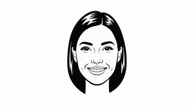 Stylized black and white portrait of a smiling woman with dimples