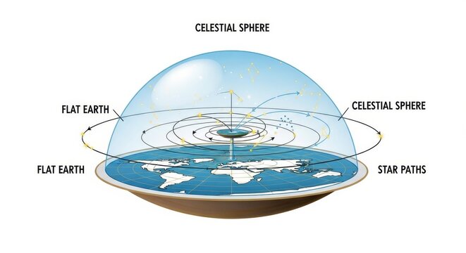Flat Earth Model with Celestial Sphere Diagram