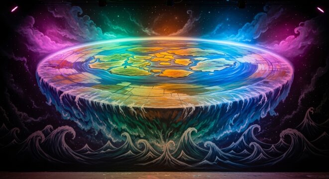 Flat Earth Mural with Cosmic Celestial Background