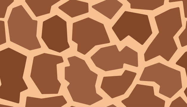 Seamless giraffe skin pattern with brown geometric spots on a tan background. This animal print texture is ideal for safari themes, wildlife education, and exotic fashion textile designs.