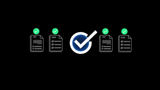 Digital checklist and approval workflow showing business document validation and task tracking system for decision making, process optimization,and quality verification with high efficiency .4k motion