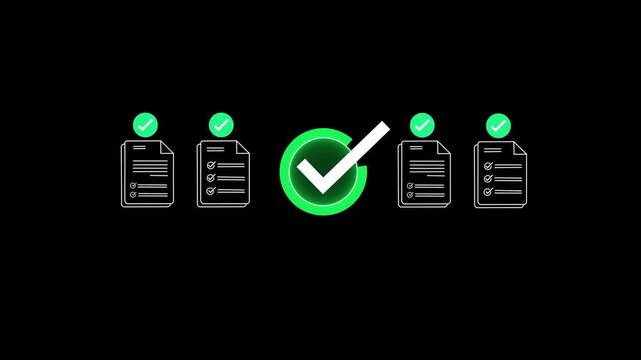 Digital checklist and approval workflow showing business document validation and task tracking system for decision making, process optimization,and quality verification with high efficiency .4k motion