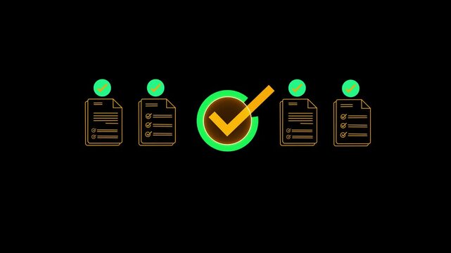 Digital checklist and approval workflow showing business document validation and task tracking system for decision making, process optimization,and quality verification with high efficiency .4k motion