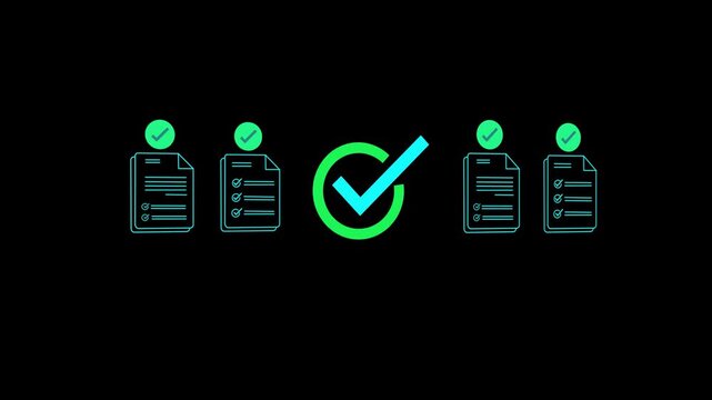 Digital checklist and approval workflow showing business document validation and task tracking system for decision making, process optimization,and quality verification with high efficiency .4k motion