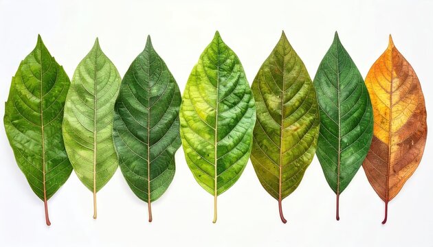 Progression of Leaves from Green to Autumn Colors.