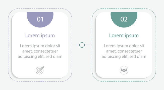 Business infographic template with icons and 2 options or steps, Pie chart, workflow layout, squire diagram, brochure, report, presentation, web design. Editable Vector illustration,