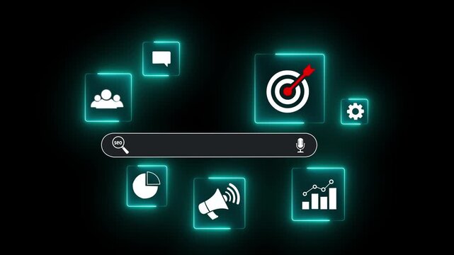 Search marketing and keywords optimization concept with businessman using stylus on digital interface showing SEO, targeting.4K motion video.