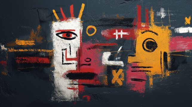 Grungy funk abstract face background in modern graffiti style, bold colors and rough textures create edgy urban art with expressive, dynamic composition