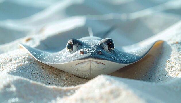 Captivating Stingray Portrait on Sandy Seabed - A Glimpse into Marine Life.