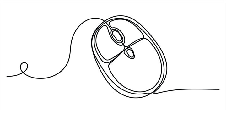 Continuous single line drawing of a computer mouse with cord Vector, illustration