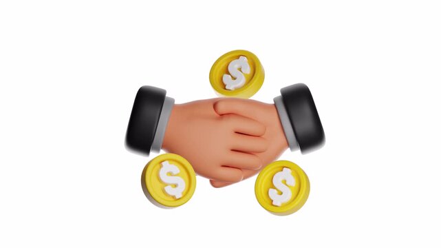 3d looping ui icon partnership symbol with money exchange. Financial agreements, business deals, successful negotiations, collaboration concept for finance and investment themes.