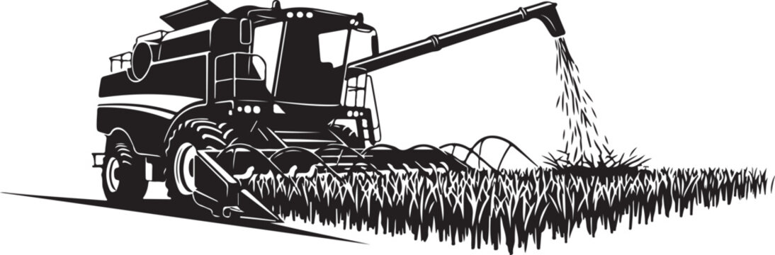 Black and white of combine harvester in field agriculture