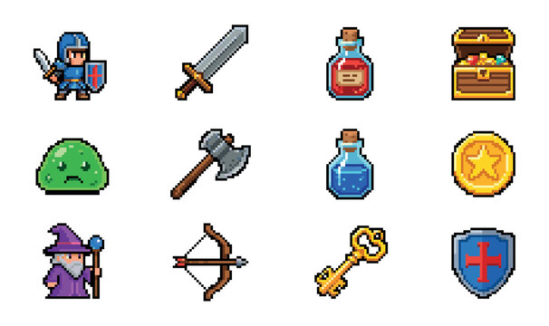 Pixel art rpg characters and game assets