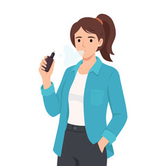 Young Woman Using Vape Device. E-Cigarette Smoking. Flat vector illustration isolated on white background © lioputra