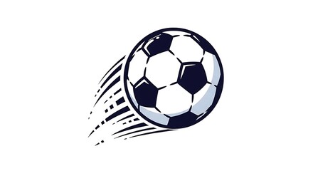 Fototapeta premium cartoon soccer ball bouncing in mid air with squash and stretch effect, dynamic motion lines, playful animation style, vibrant colors, isolated on pure white background, centered composition, 