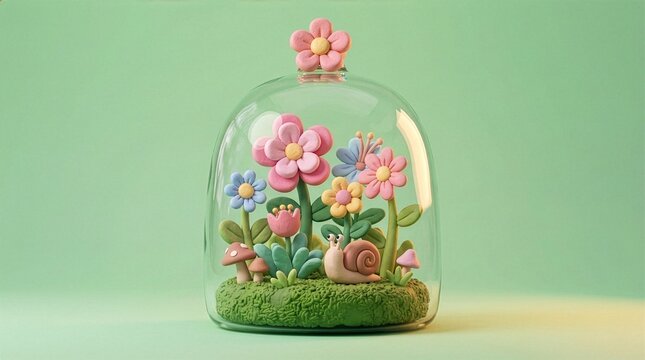 Enchanted Spring Micro-Universe Inside a Glowing Glass Terrarium
