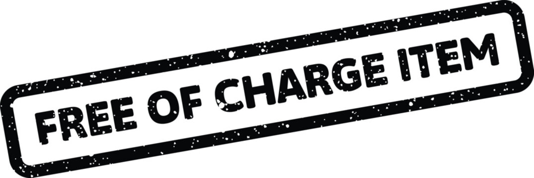Grunge textured black stamp featuring the words FREE OF CHARGE ITEM for product promotions