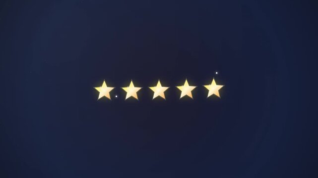 Golden stars animation on dark background for rating and evaluation concepts