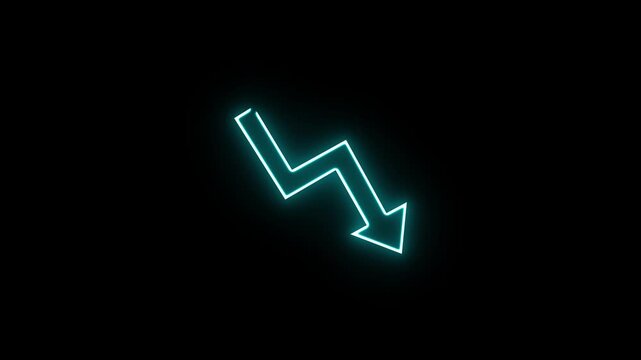 glowing neon line business graph growth arrow to down arrow. Financial business Loss down graph chart with red neon line, glowing red neon downward graph with arrow indicating decline, 4k video