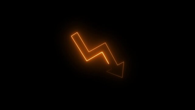 glowing neon line business graph growth arrow to down arrow. Financial business Loss down graph chart with red neon line, glowing red neon downward graph with arrow indicating decline, 4k video