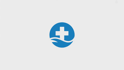 Obraz premium An illustration depicts a blue logo with a white cross on a wavy line inside a circle.