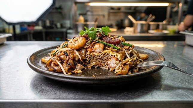 Smoky Wok-Fried Char Kway Teow Flat Rice Noodles with Prawns and Egg