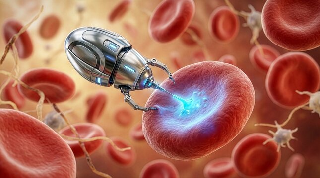 Futuristic Nanobots Navigating the Human Bloodstream for Medical Treatment