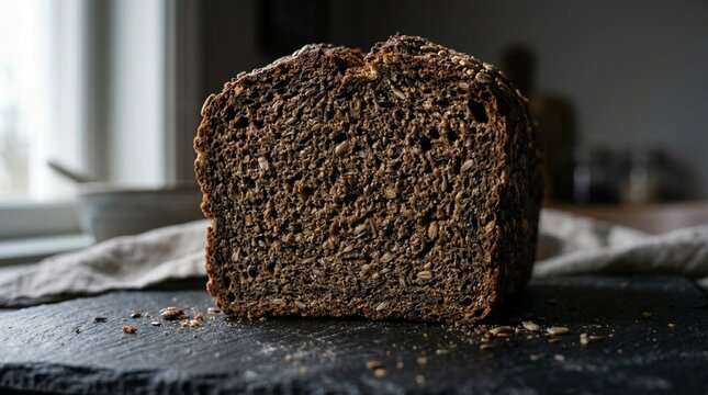 Dense Dark Nordic Rye Bread Showing Rich Crumb Structure and Texture