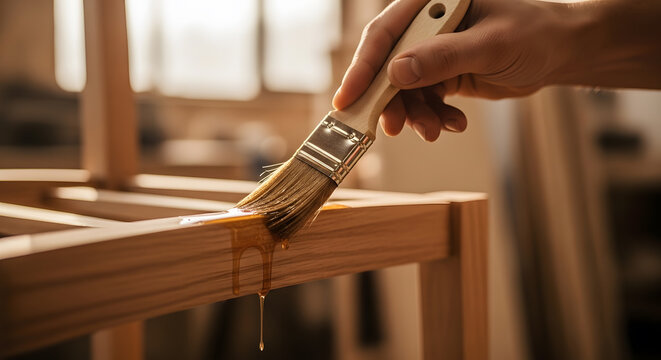 Applying wood varnish with brush | Furniture restoration projects | Woodworking DIY home improvements | Professional wood finishing techniques | Staining a wooden chair