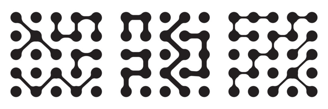 Black metaball set. Liquid connected blobs. Morph dots pattern collection. Thin integration abstract concept. Circles design elements bundle for logo, icon, tag, emblem, poster. Vector, EPS 10.