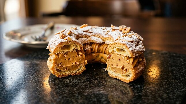 Classic French Paris-Brest French Pastry Ring Filled with Rich Praline Cream