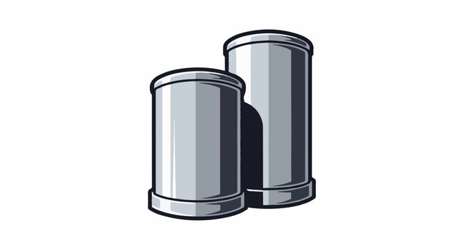 Two gray cylindrical pipes stand side-by-side on a white background