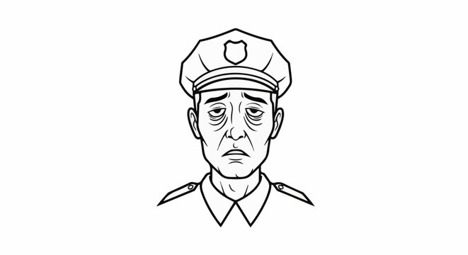 Tired, weary-looking man in a uniform cap and shirt