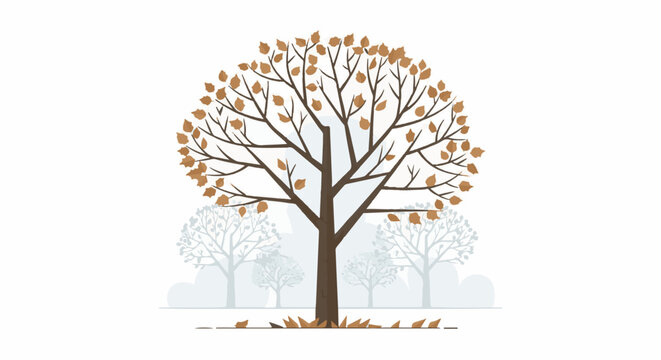 Stylized tree with autumn leaves and bare trees