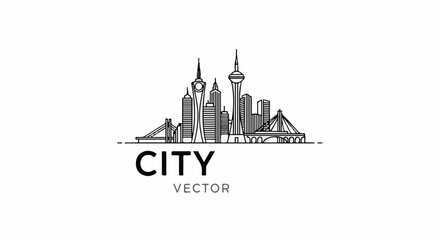 Fototapeta premium Stylized outline of a cityscape with skyscrapers and bridges