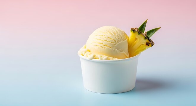 Fresh pineapple on creamy vanilla ice cream