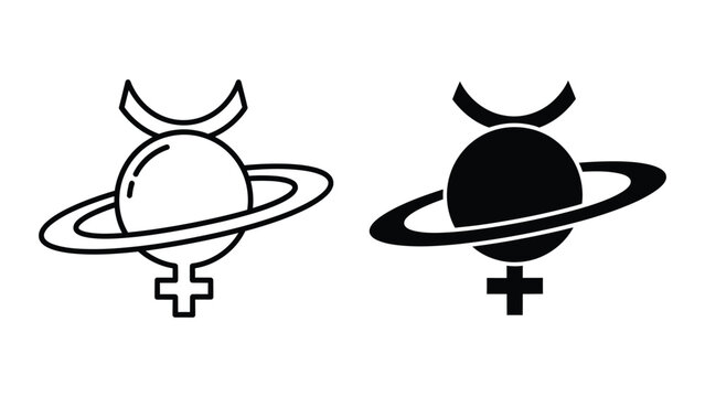 Mercury symbol combined with planet saturn illustration